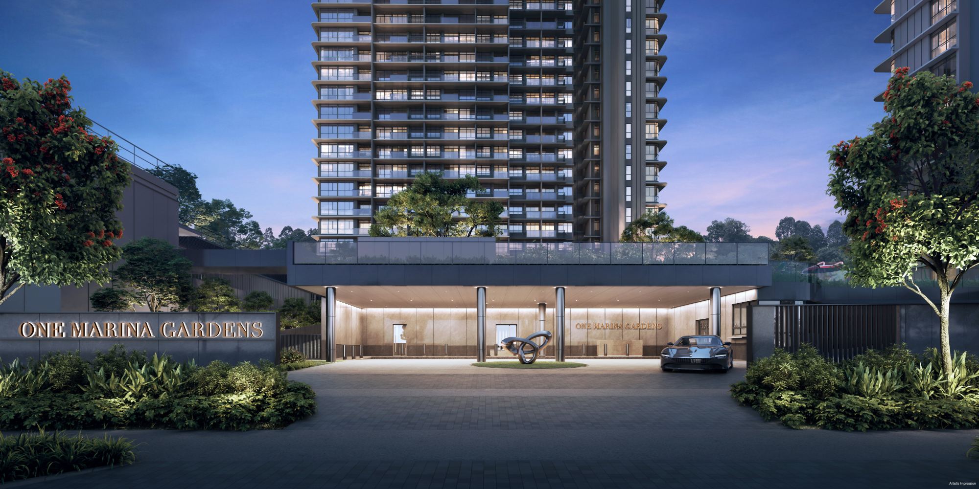 Artist's impression of the arrival driveway at One Marina Gardens