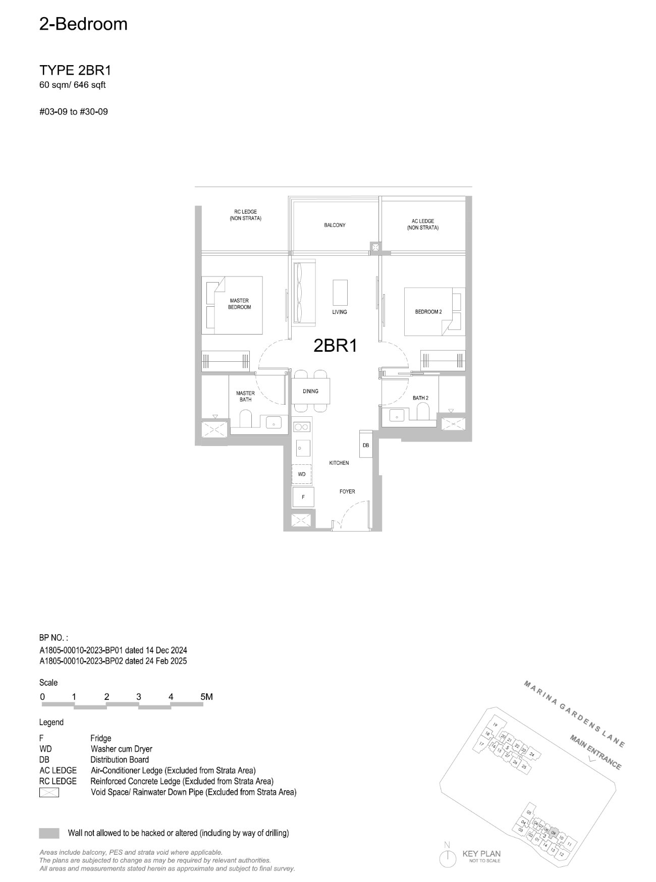 Floor plan, 2 Bedroom — Type 2BR1 — 646 sq ft