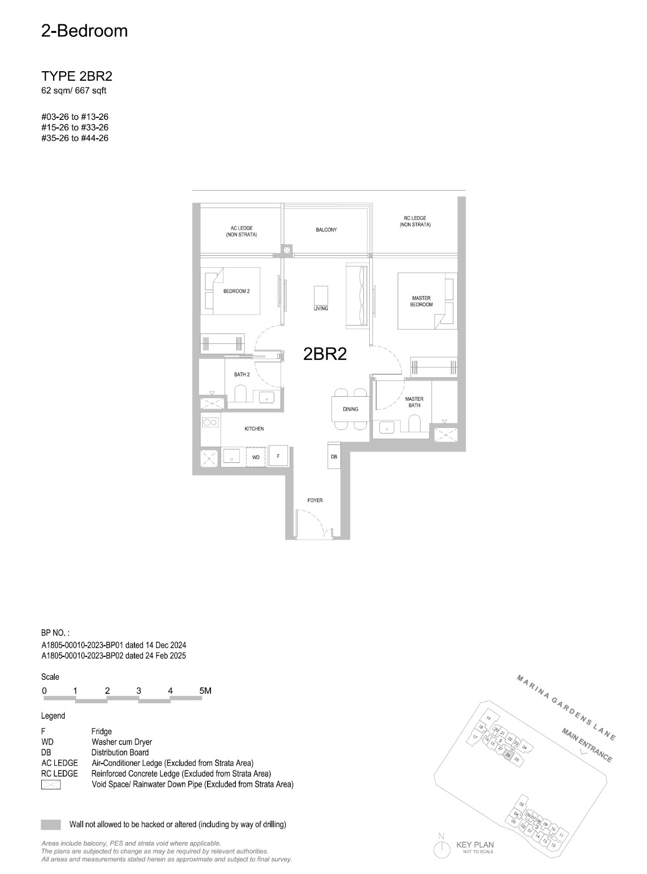 Floor plan, 2 Bedroom — Type 2BR2 — 667 sq ft