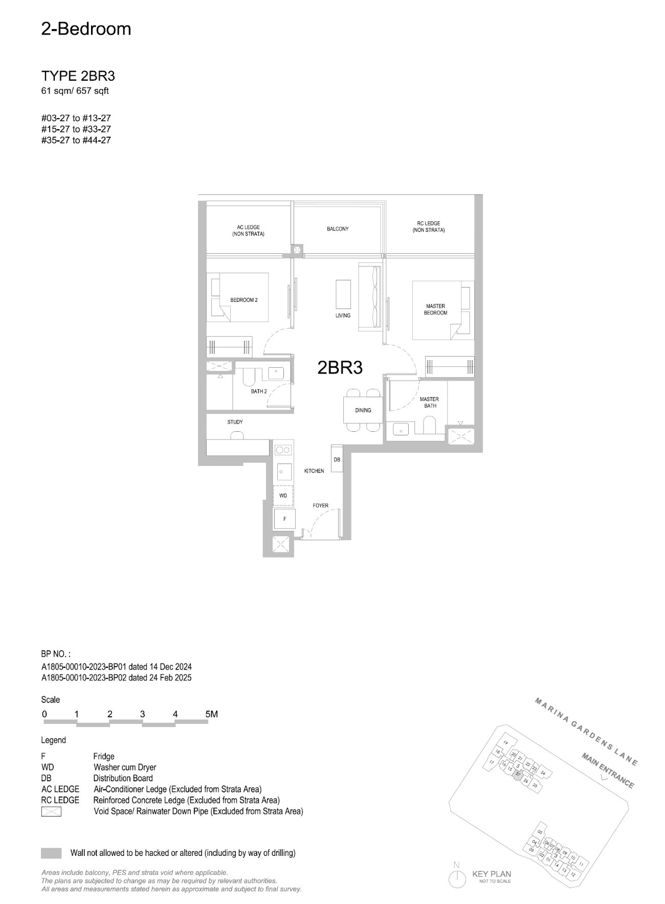 Floor plan, 2 Bedroom — Type 2BR3 — 657 sq ft