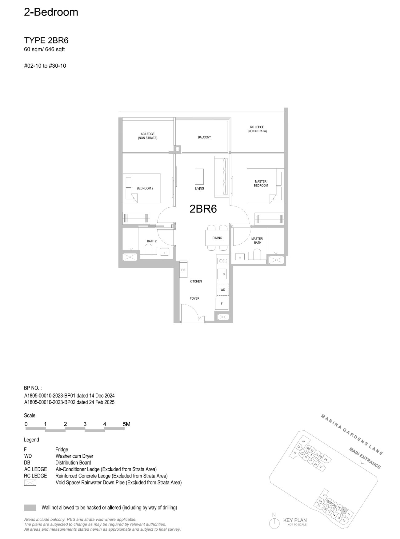 Floor plan, 2 Bedroom — Type 2BR6 — 646 sq ft