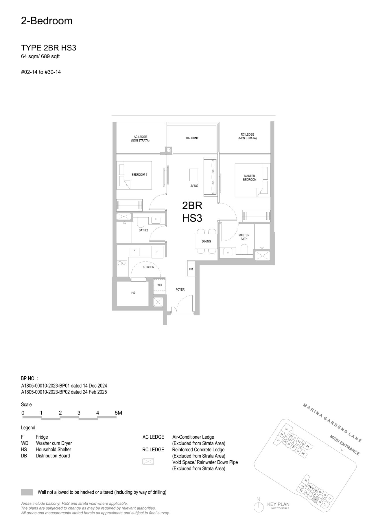 Floor plan, 2 Bedroom — Type 2BR HS3 — 689 sq ft