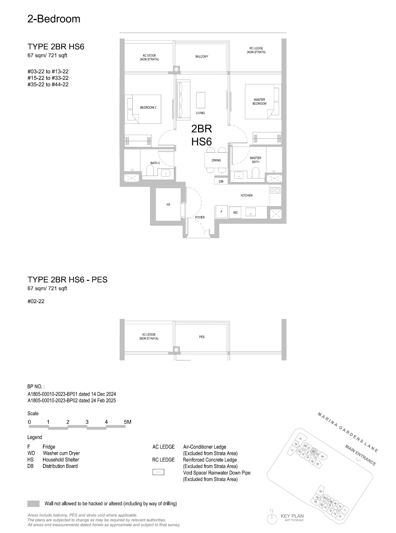 Floor plan, 2 Bedroom — Type 2BR HS6 — 721 sq ft