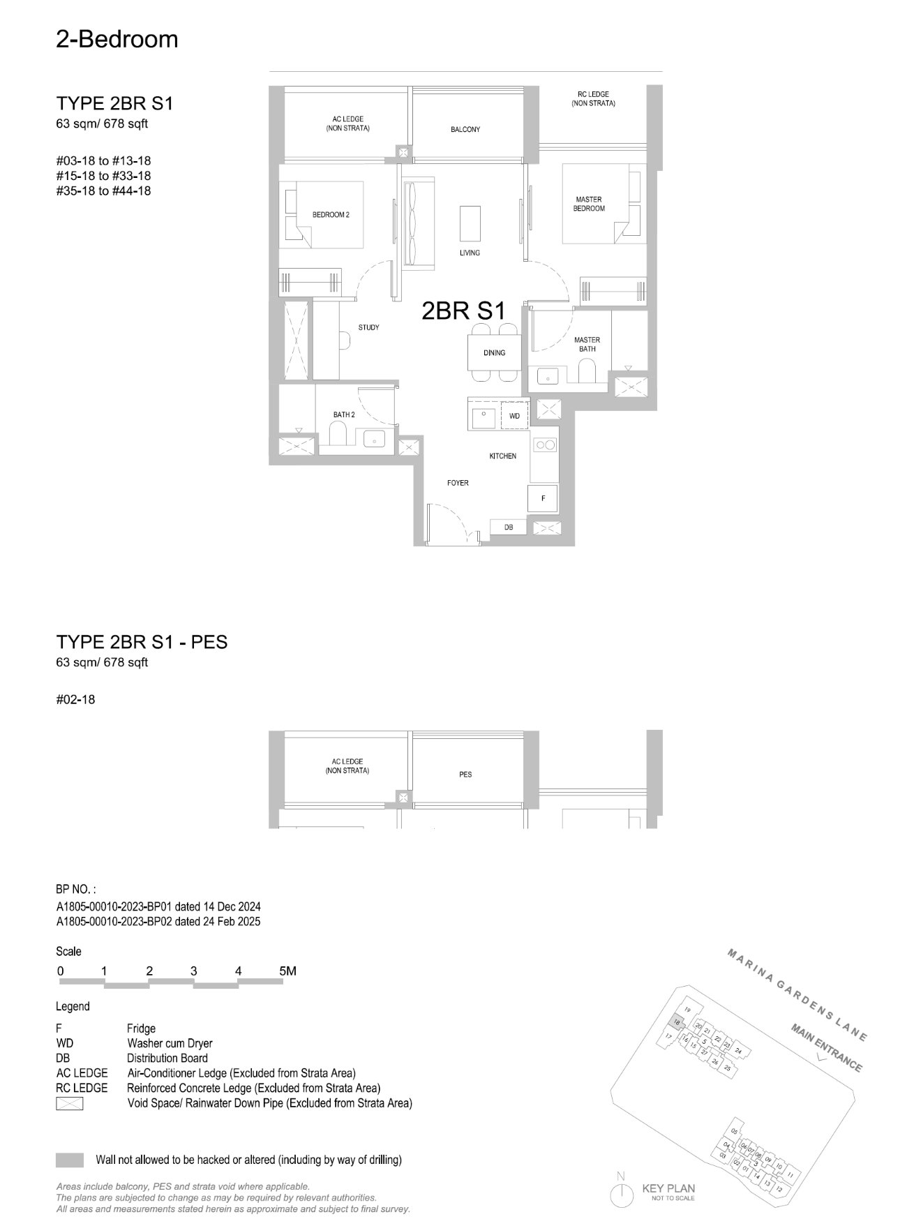 Floor plan, 2 Bedroom — Type 2BR S1 — 678 sq ft