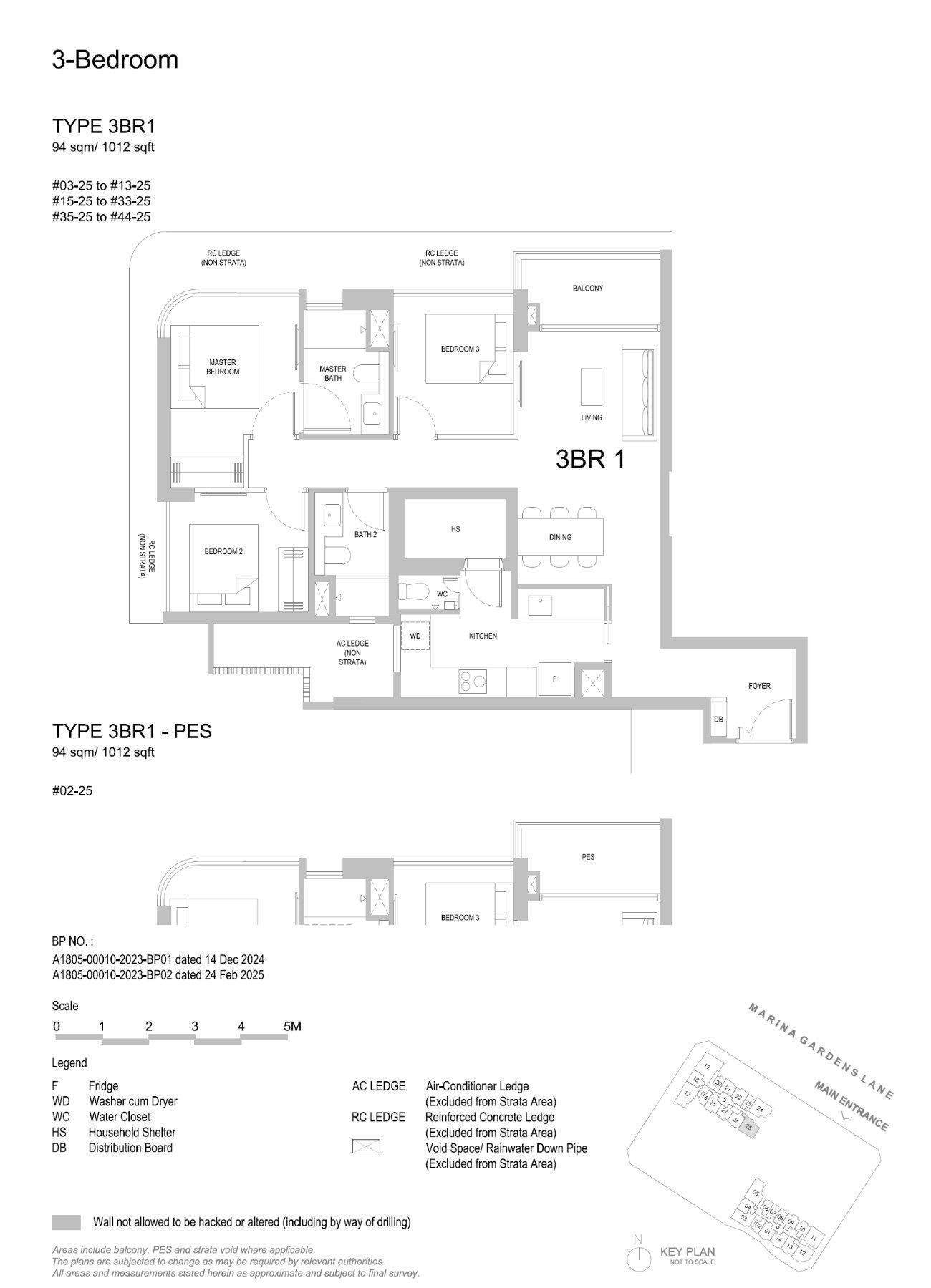 Floor plan, 3 Bedroom — Type 3BR1 — 1,012 sq ft