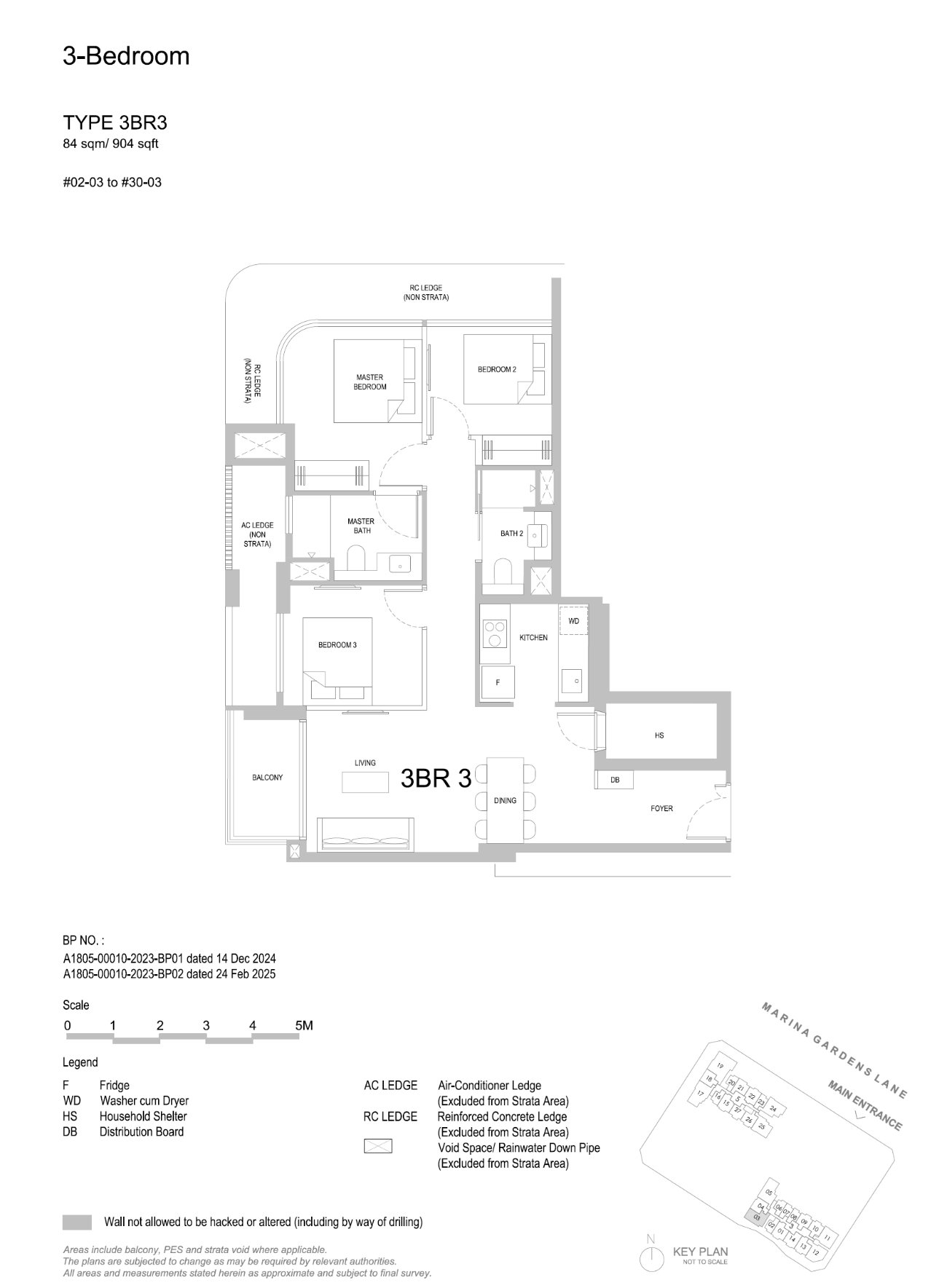 Floor plan, 3 Bedroom — Type 3BR3 — 904 sq ft