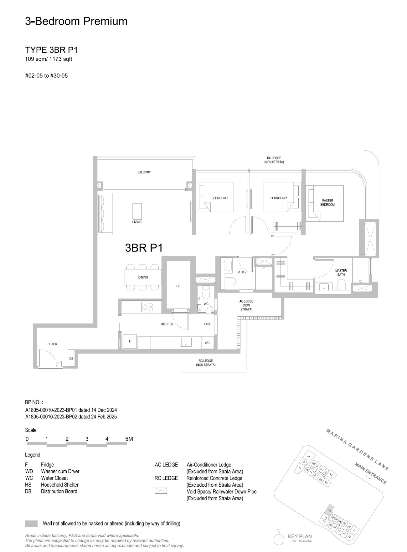 Floor plan, 3 Bedroom Premium — Type 3BR P1 — 1,173 sq ft