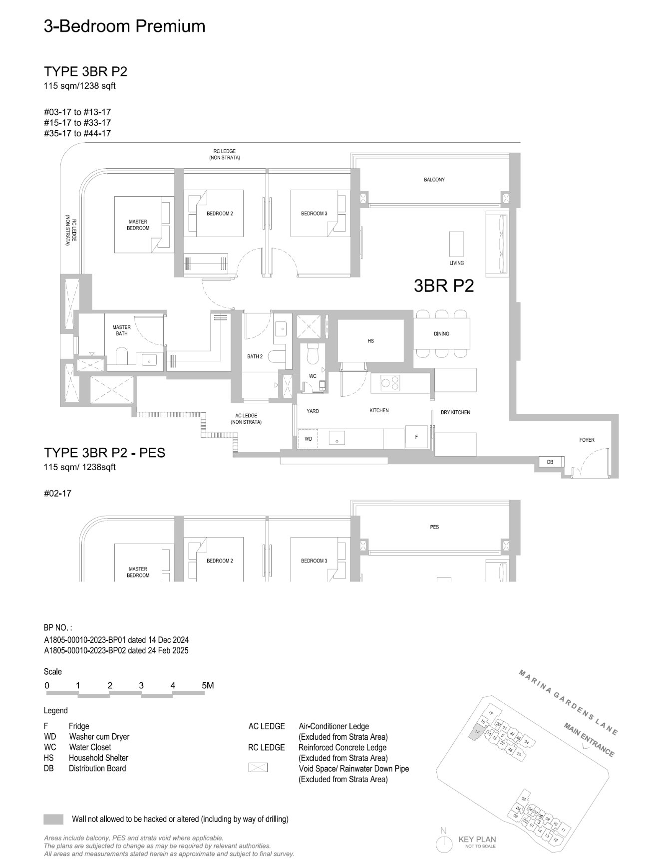 Floor plan, 3 Bedroom Premium — Type 3BR P2 — 1,238 sq ft