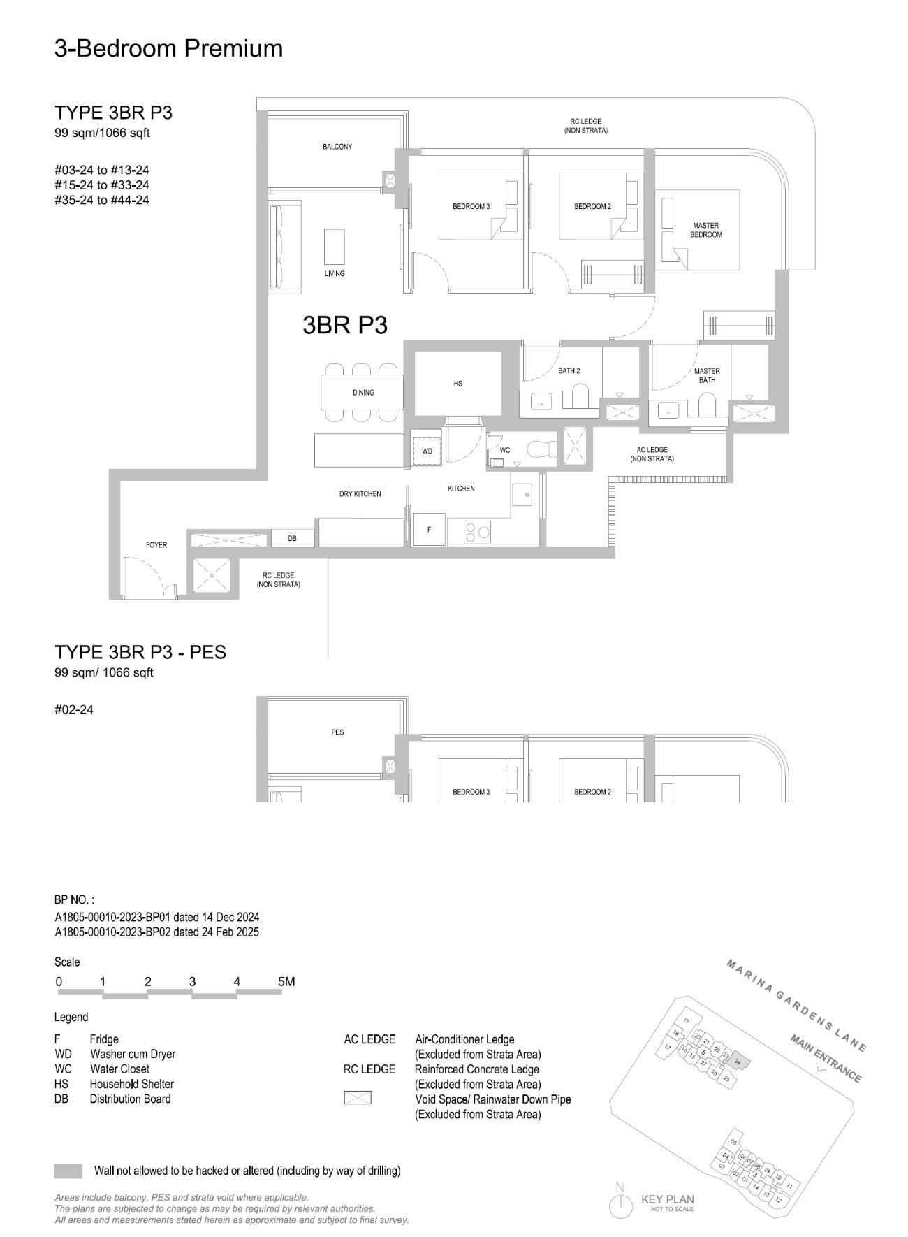Floor plan, 3 Bedroom Premium — Type 3BR P3 — 1,066 sq ft
